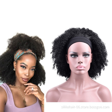 14Inch Blonde Brown Cosplay African Wigs Wrap Hair Style Afro Kinky Curly Headband Wig For Black Women Synthetic Hair Wigs